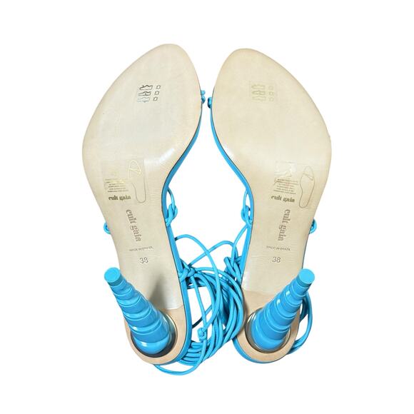 Cult Gaia NWOB Turquoise Blue Sculptural Sandal Leather Ankle Wrap 38 8 - Picture 7 of 8